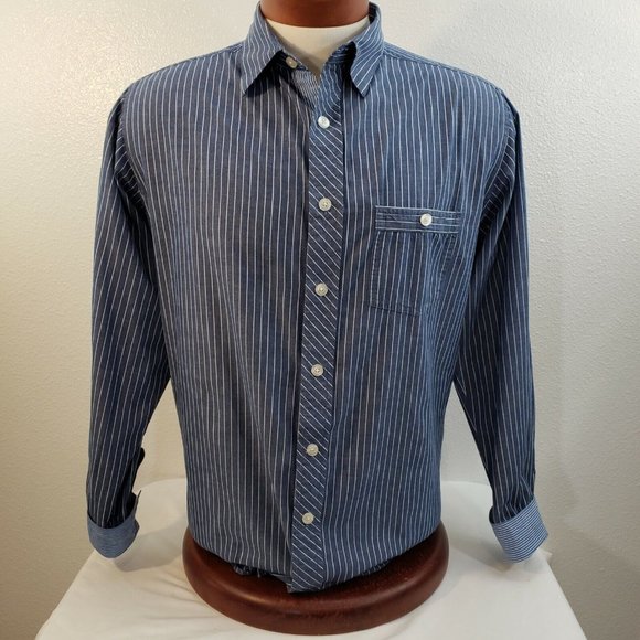 Paper Denim Cloth Mens Shirt Button Up Size Medium Stripe‎ Contrast Cuff PDC - Picture 2 of 9